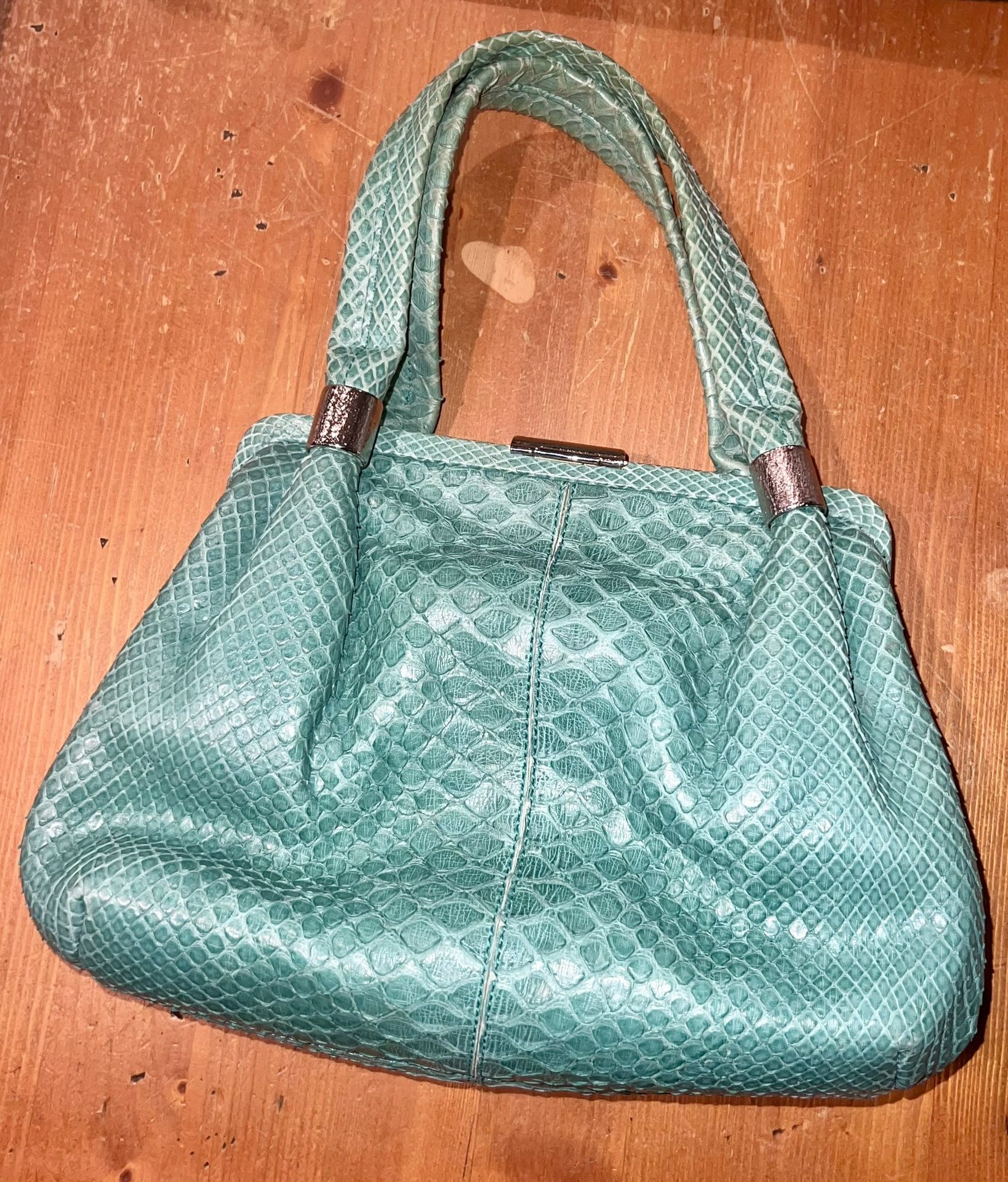 Vintage Brioni Turquoise Snake Print Shoulder Bag