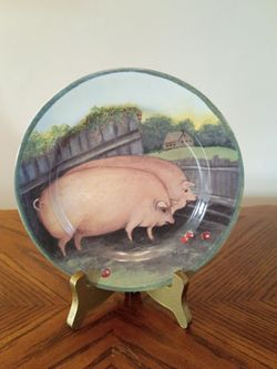 Decorative Collector Plate with Pig Farm Scene