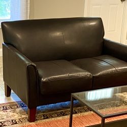 Small Loveseat Faux Leather, Dark Brown – Excellent Condition