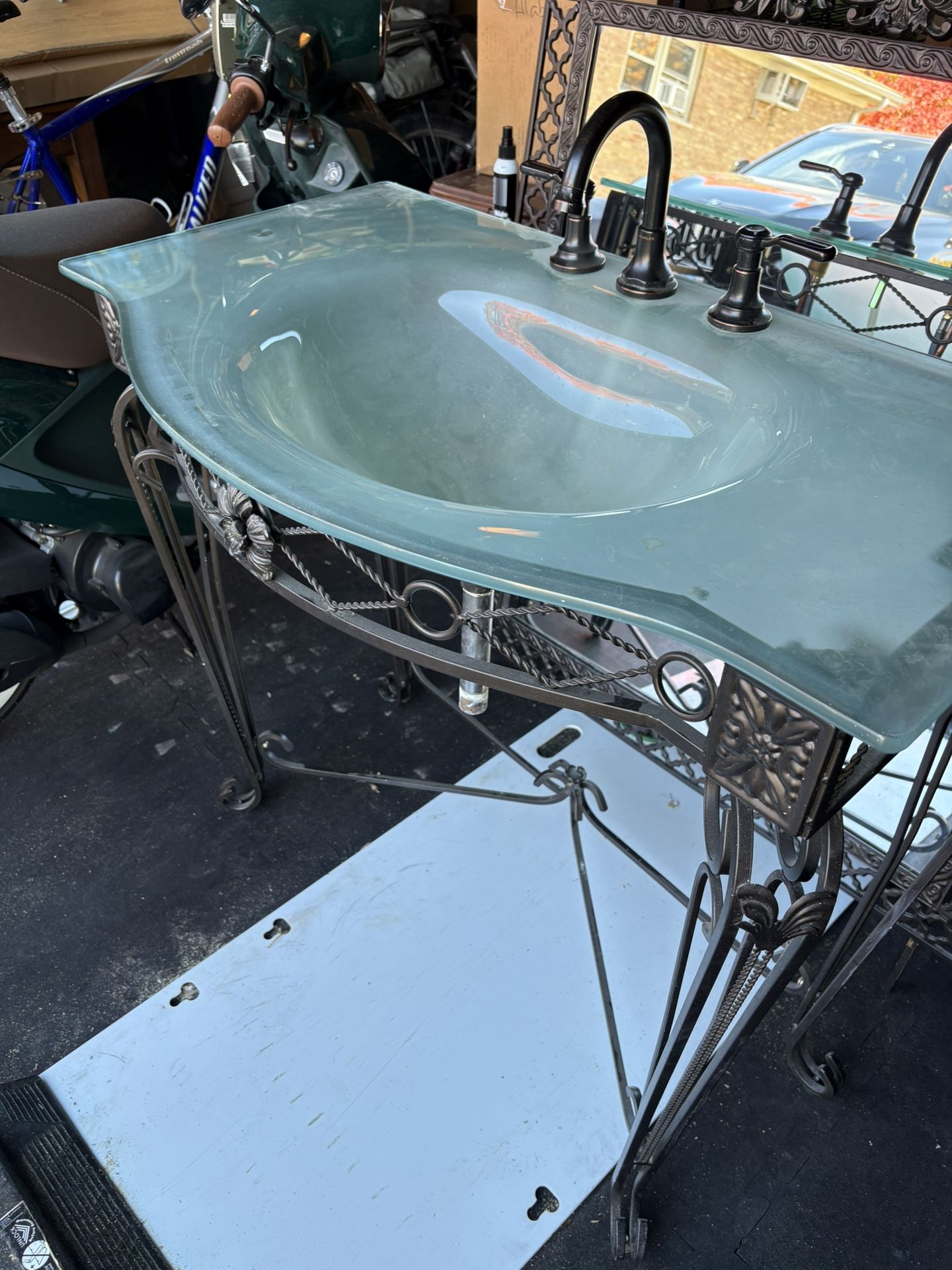 Solid Heavy Metal Vanity W/Mirror And Faucet