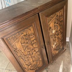 Antique Asian Wood Carving Double Side Bar Table 
