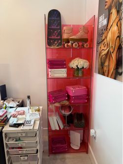 Luxury Pink Acrylic Display Shelf / Bookcase – Heavy-Duty Designer Display Case 56”