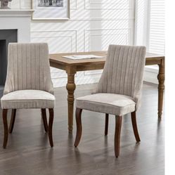 Set of 6 Beige Linen Dining Chairs