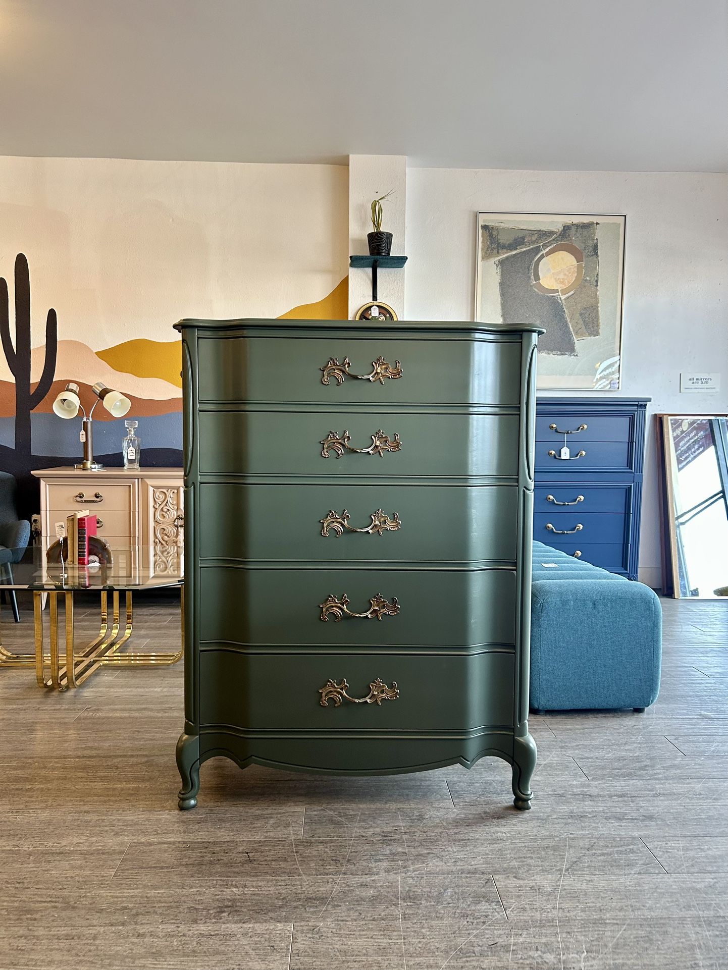 Beautiful Green Upright Dresser / French Provincial / Chest Of Drawers / Tallboy