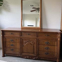 Oak Dresser And Mirror