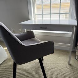 White Wooden Desk With Chair Included 