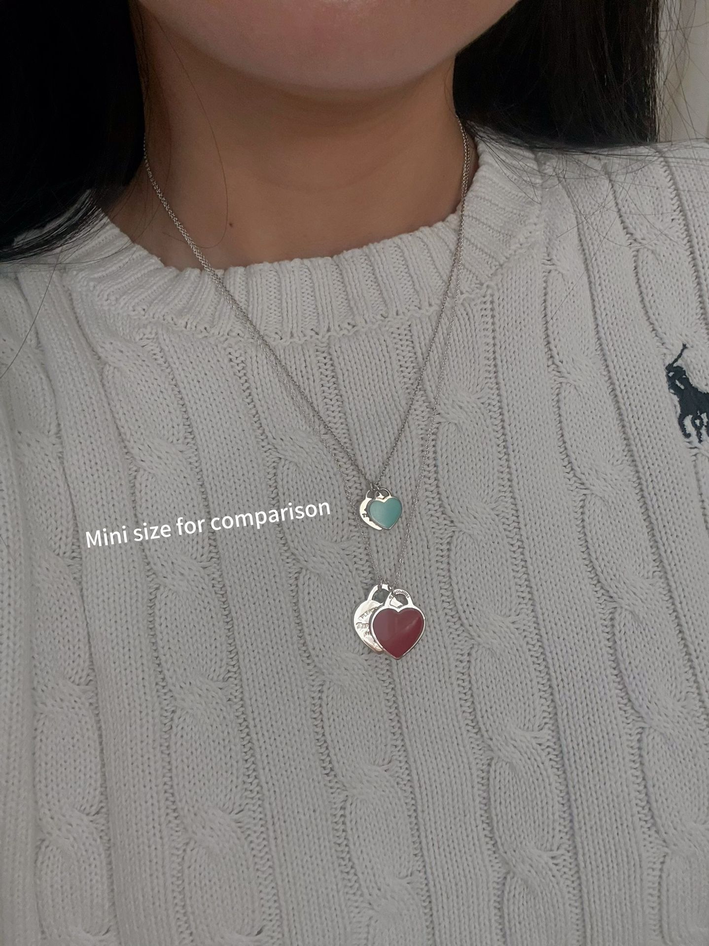 NEW Tiffany & Co RTT Red Enamel Small Double Heart Tag Pendant Sterling Silver Necklace
