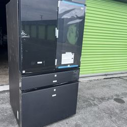 Samsung Bespoke 36 in. 29 cu. ft. Standard Depth 4-Door Charcoal Glass/Matte Black French Door Smart Refrigerator w/Family Hub