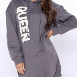*NWT* Fashion Nova ‘The Queen’ Hoodie Sweatshirt Dress Charcoal Size XS Tall Fit