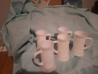 Set Of 5 Mid century milk glass beer