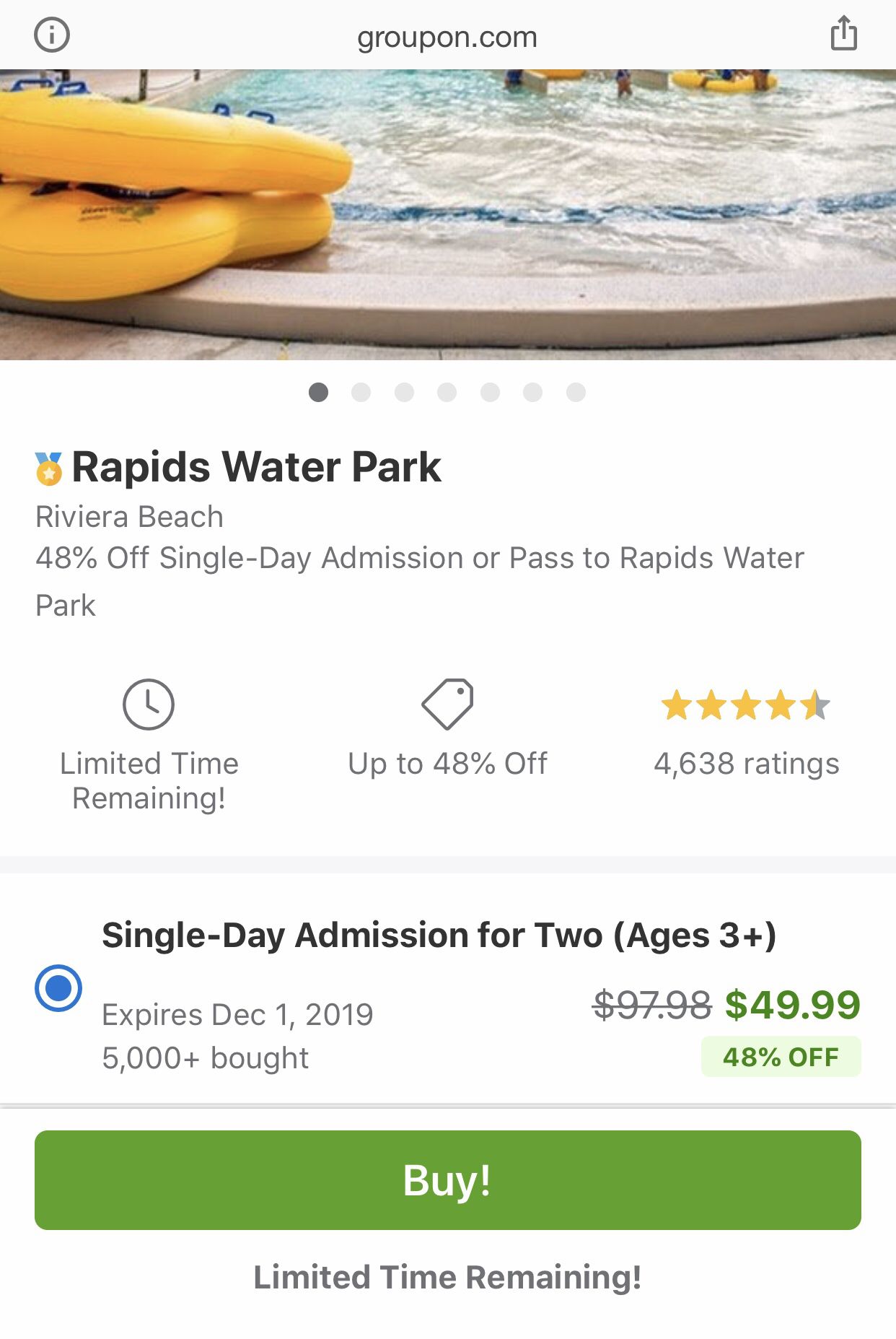 2 Rapids water park tickets 25$