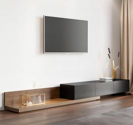 homary Wood Extendable TV Stand Rectangle Entertainment Center Media Console with 3-Drawer (Black & Walnut)