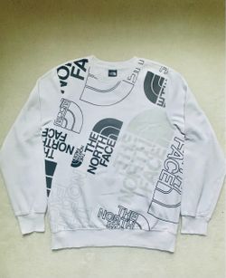 The North Face Graphic Injection Crew Neck TNF White Black Silver Logo All Over Fleece Sweatshirt Size Sz Men’s M Excellent