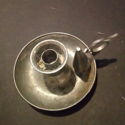 Silver Or Pewter Candle Holder With Handle And Snuffer