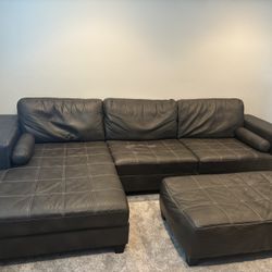 Faux Leather Couch With Chaise And Ottoman