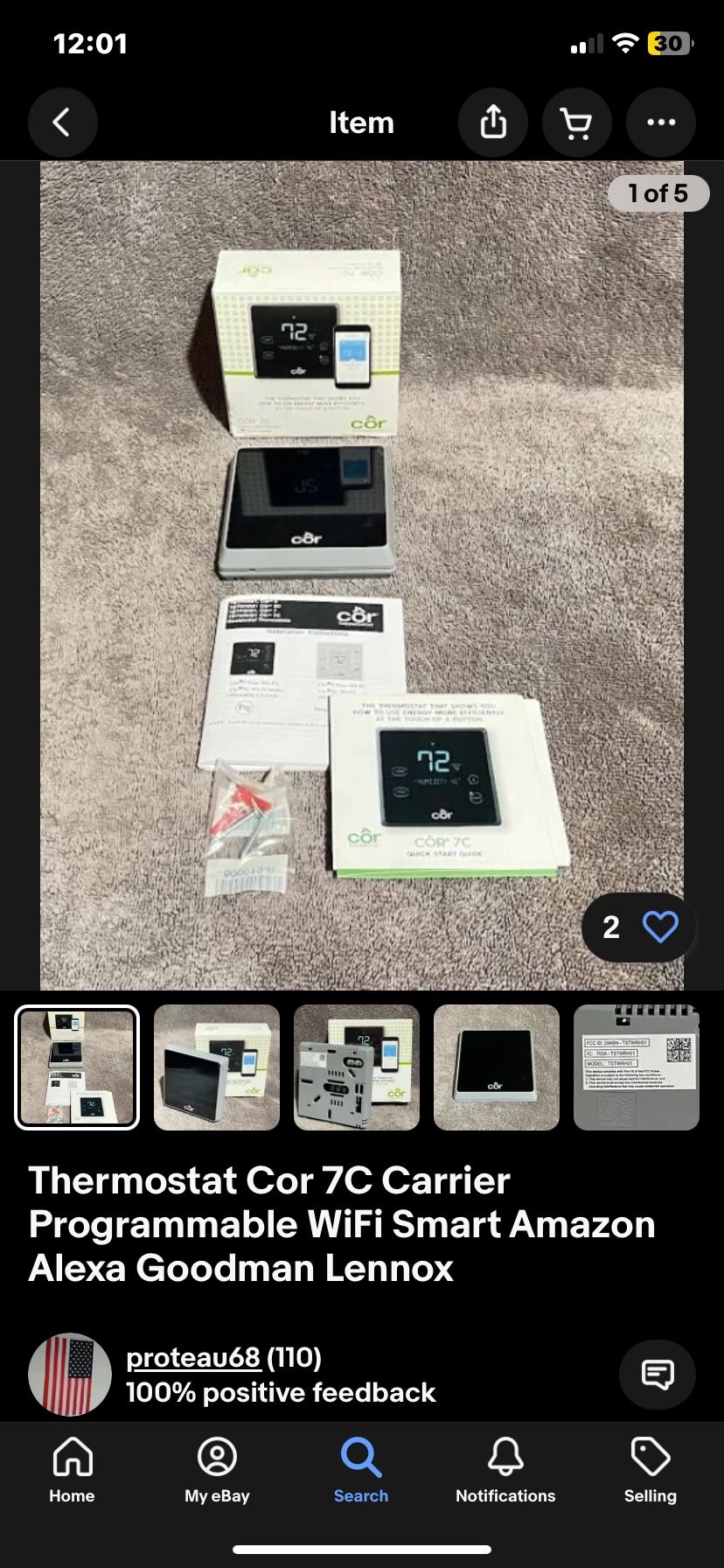 Thermostat COR 7C Carrier Programmable WiFi Smart Amazon Alexa Goodman Lennox