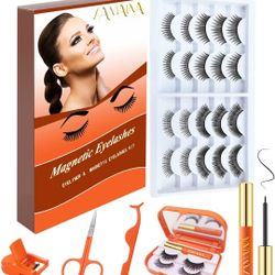 Magnetic Eyelashes with Eyeliner Kit 3D 5D 10 Pairs Reusable Lashes Natural Look 2 Pairs Of Magnetic Eyelashes To Carry 2 Tubes of Magnetic Eyeliner w