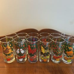 Vintage Indiana Glass 12 Days of Christmas Tumblers Set - NOS, Great Condition, Complete - about 5” tall x 2.75” diameter 