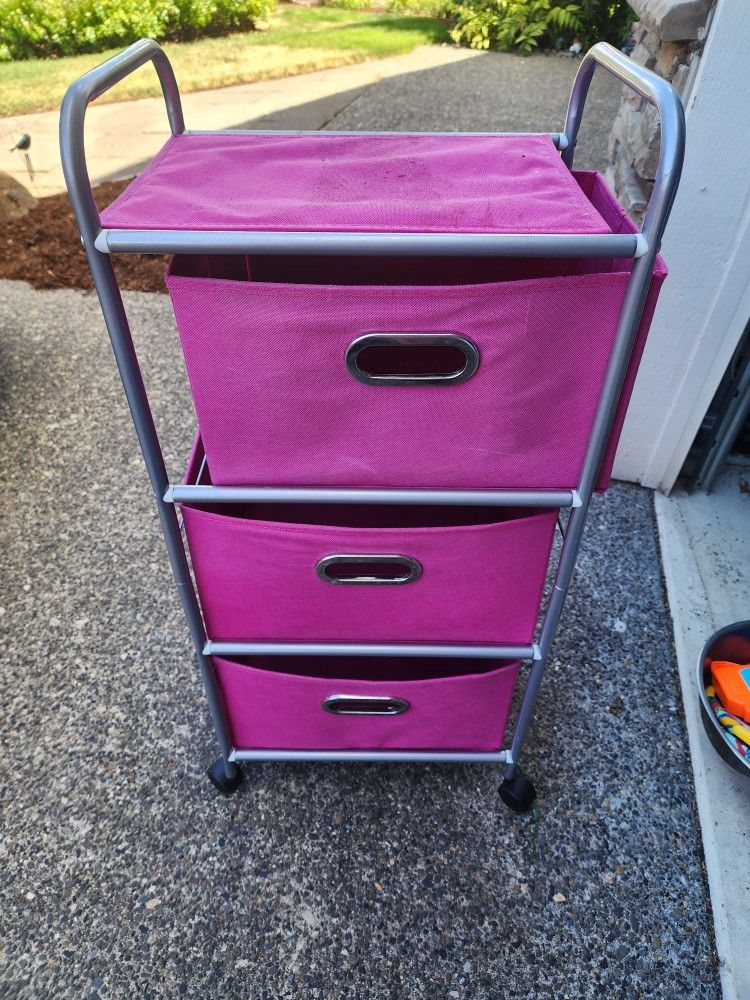 3 Drawer Rolling Craft Storage Cart Pink