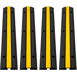 VEVOR 1-Channel Rubber Cable Protector Ramps 22046 lbs. Loading Cable Cable Wire Cord Cover Speed Bump (4-Pieces)