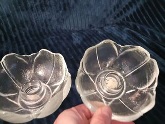 Vintage Clear Frosted Glass Flower Tulip Taper Candle Holders Anchor Hocking 2pc