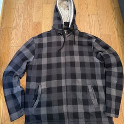 Vintage Y2K Faded Glory Grid Sherpa Zip Up SIZE L