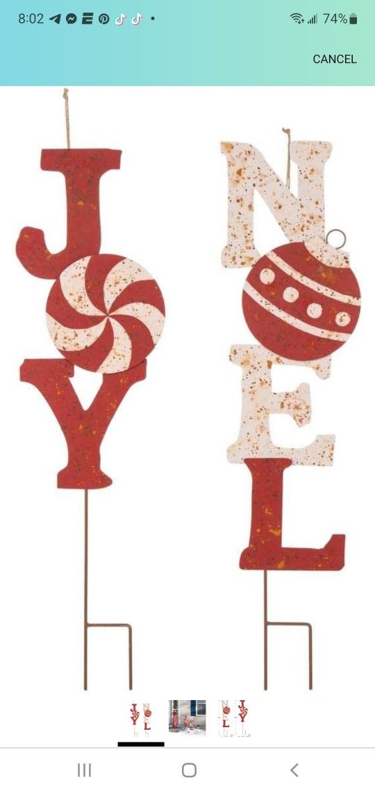 BRAND NEW..Glitzhome Set of 2 Rusty Metal Joy & Noel Yard Stakes Welcome Sign Garden Lawn Patio Chri