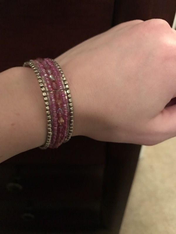 Pink & silver beaded cuff bracelet