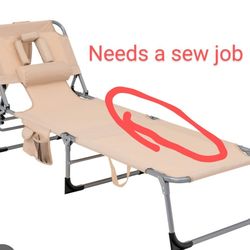 Needs Cleaned Up 12" Rip. Portable Sun Tanning Chaise Lounge Folding Beach Tan 180°