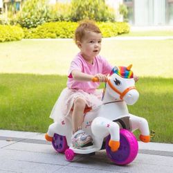 Kids Ride on 6-Volt Unicorn Car Battery Powered Toy Riding Pony Gifts for Toddler Rainbow, NEW 