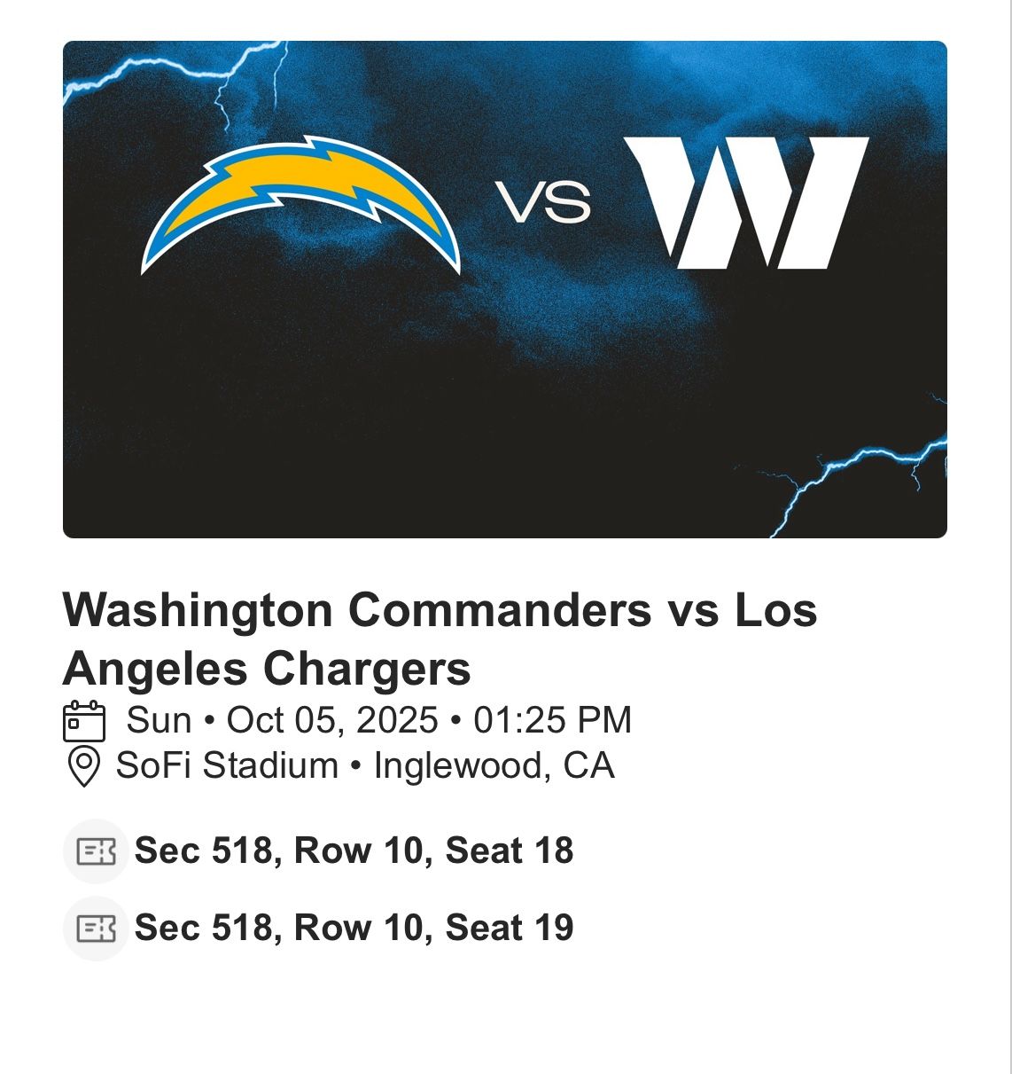 Charger Tickets October 5th