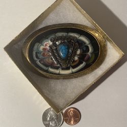 Vintage Belt Buckle Turquoise Native Design