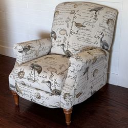 Gorgeous new recliner manual pushback reclining arm chair Audubon birds eggs vintage antique living room