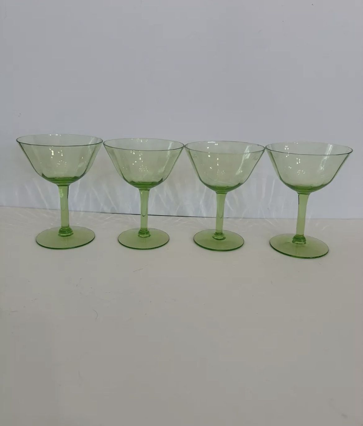 4 Vintage Green Depression Glass Martini Cocktail Glasses Vaseline Uranium