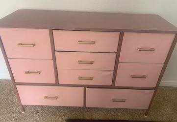 Pink Fabric Dresser with Gold Handles
