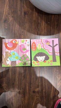 Kids Woodland Animal Canvas Wall Art Set of 2