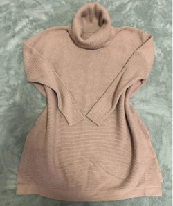 Beige Turtleneck Ribbed Knit Sweater