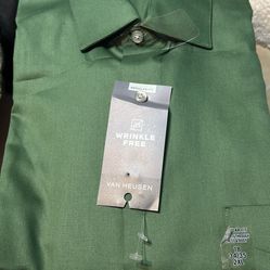 Van Heausen Mens Big Fit Wrinkle Free Button Up Short Sleeve Shirt 2xl 18 34/35