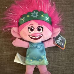NWT Trolls World Tour Poppy Plush 8” Doll W Blue/Green Dress & Headband 