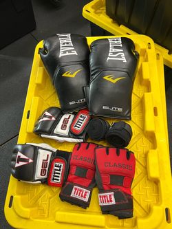 Boxing & MMA Gear Lot – Everlast 16oz Gloves, Title MMA Gloves & Wraps