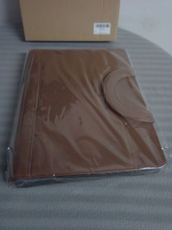 Brown Faux Leather Zippered Portfolio with Handle