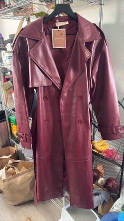 Burgundy Faux Leather Trench Coat Size M