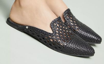 Womens Sam Edelman Mule Slide Black Leather Woven Size 7 NEW w Box