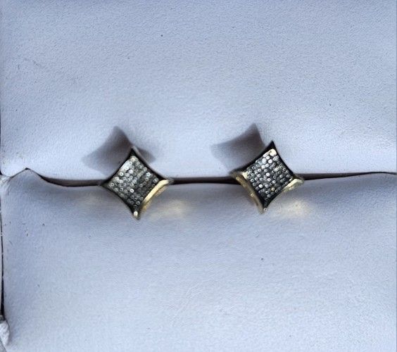 White Round Diamond, Gold Plated, Sterling Silver-Micro Pave Setting Kite Shape Stud Earrings 1/4 CT