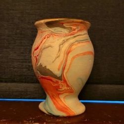 Nemadji Badlands Clay Red Blk Orange Swirl Vase Pottery 5.5 In Vintage Stamped