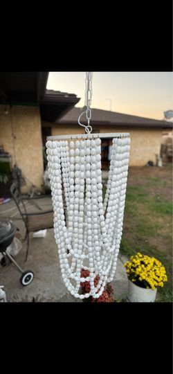Wood beaded chandelier