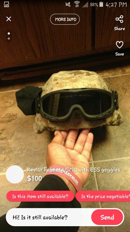 Kevlar Helmet, USMC With ESS Goggles