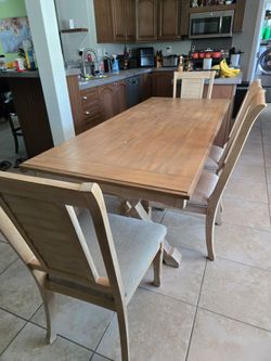 Wood Dining Table with 4 Chairs & Bench
