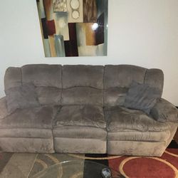 Grey 3 Seater Couch. With Recliners On Each End. 
