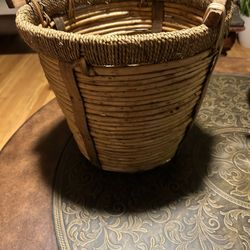 Rattan Woven Basket with Wood Handles.  Read  Description